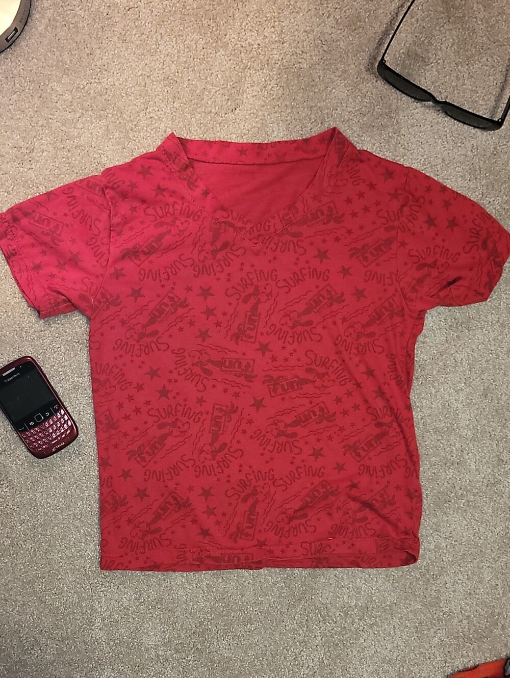 Red Kids Or Womens Short Sleeve Surf Graphic Tee
